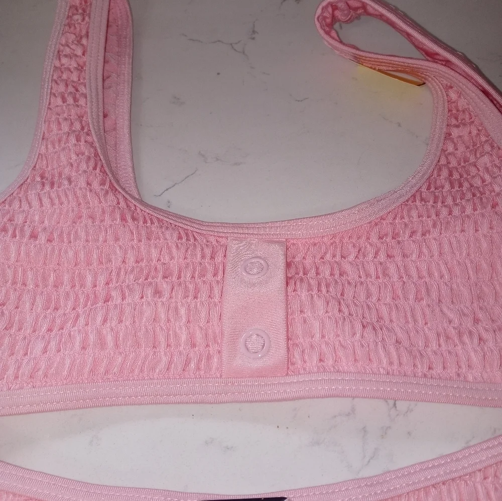 KENDALL + KYLIE PINK SCRUNCH HENELY TOP 2 PC BIKINI SET XS/M